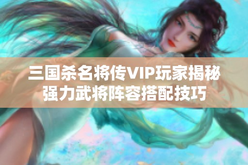 三国杀名将传VIP玩家揭秘强力武将阵容搭配技巧